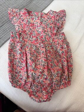 Floral Ruffle Baby Romper in Pink and Navy